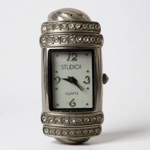 Studio‎ Time Quartz Bangle Watch Silver Tone Rhinestone Women's Jewelry